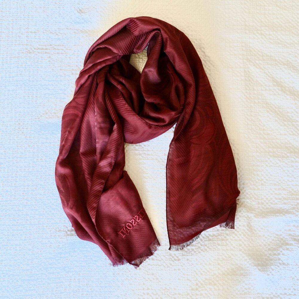 MISSONI Silk Wool Maroon Large Fringed Scarf